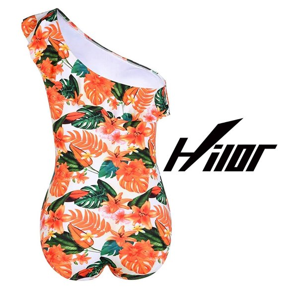 HILOR One Shoulder Asymmetric Ruffle Swimsuit NEW WITH TAGS! - Picture 8 of 16